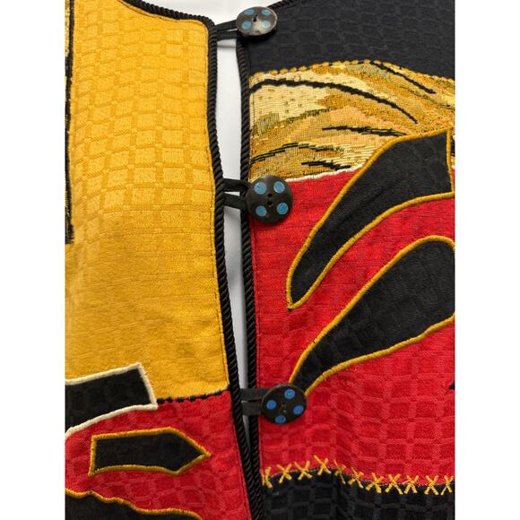 VTG Earth Sea & Sky Colorblock Embroidered Women's M Jacket Blazer Coat Patch - Picture 2 of 5